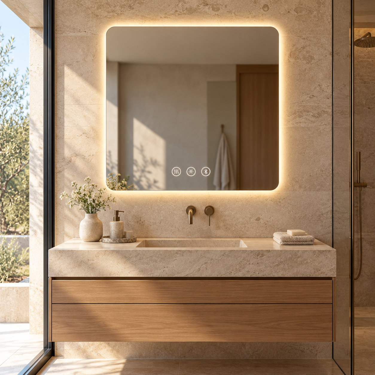 מראה AV עם תאורה – מרובעת 60×60 ס״מ